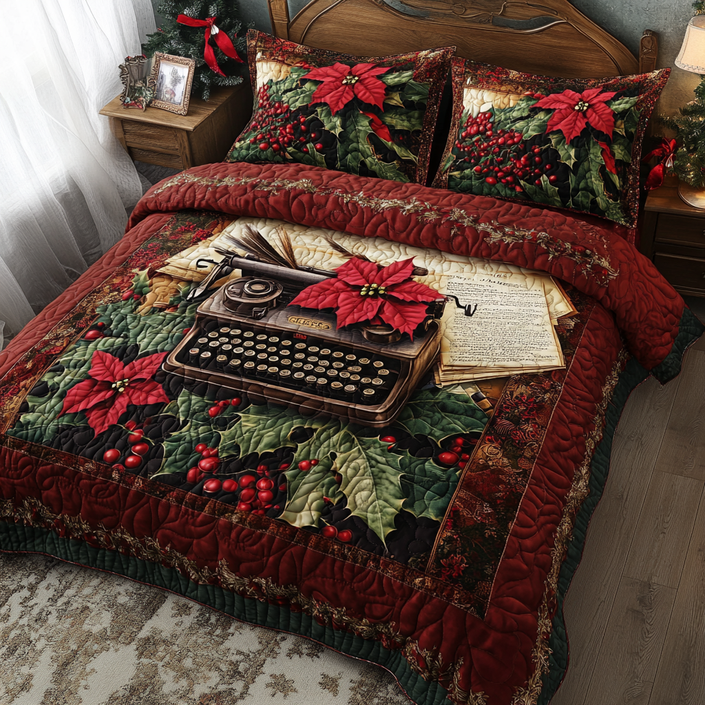 Typewriter Tales Quilted Bedding Set Christmas Presents For Book Lovers