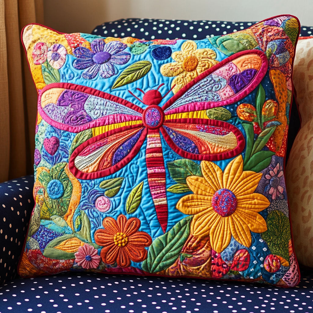 Vibrant Flight Quilted Pillow Case Home Decor Pillow Covers Best Dragonfly Gifts For Mom