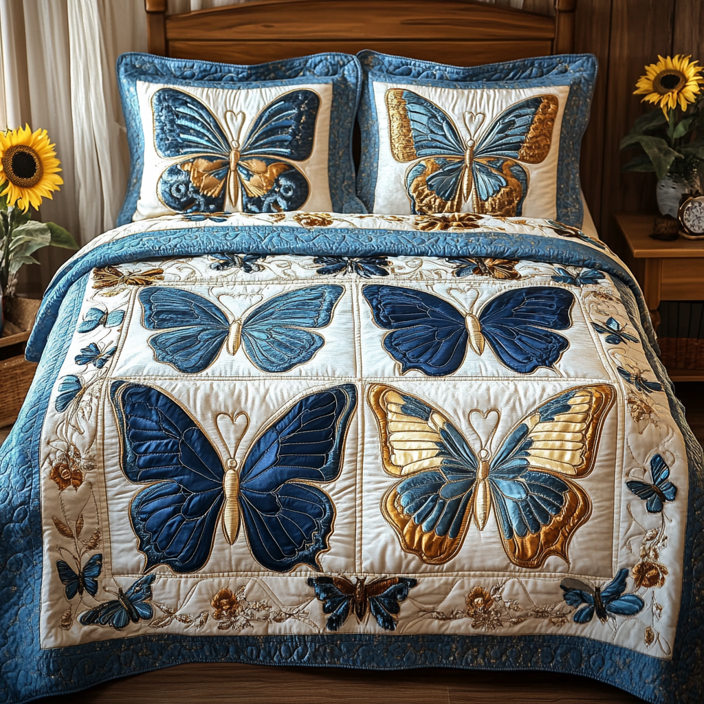 Vibrant Flutter Quilted Bedding Set Holiday Duvet Cover Set Butterfly Gifts Mother's Day