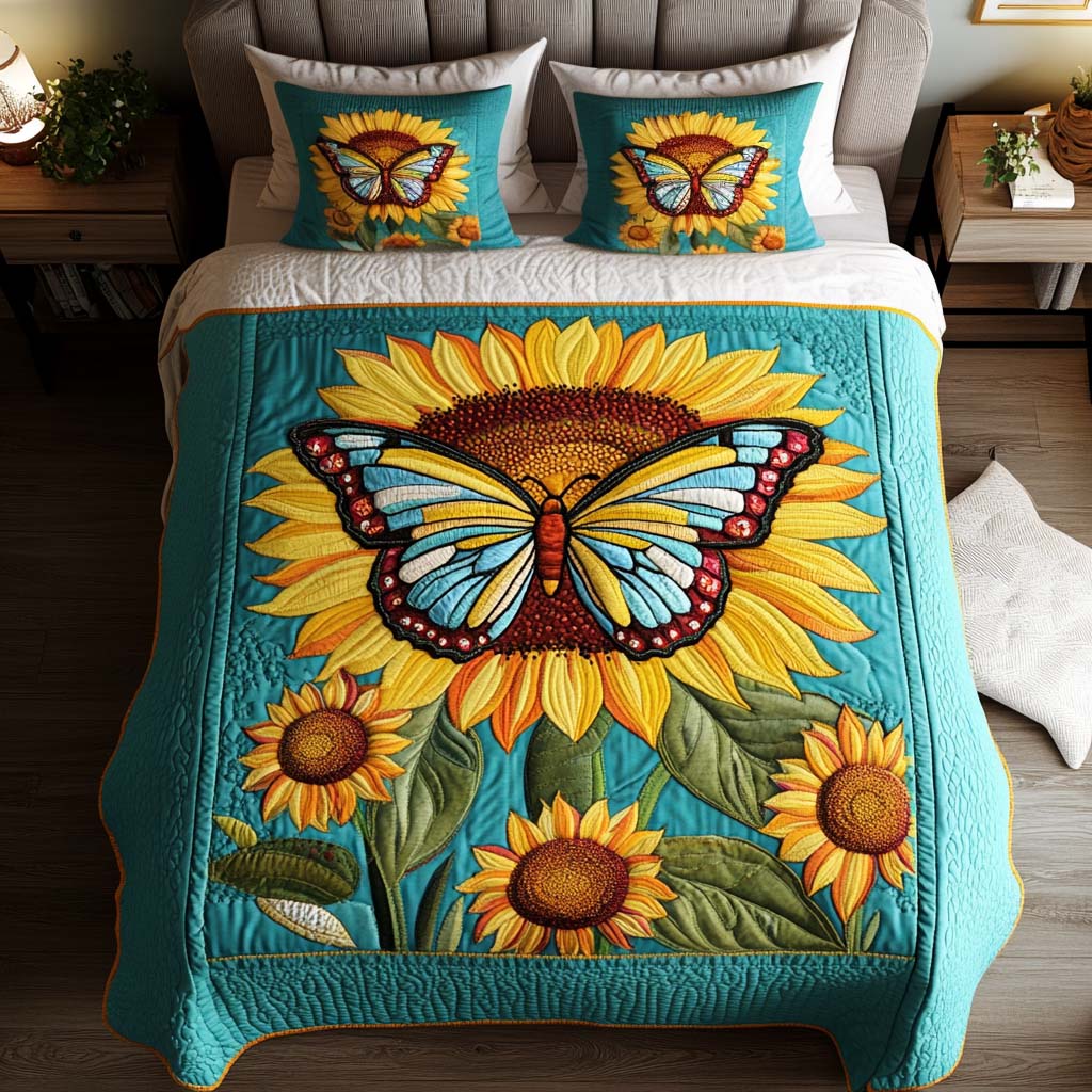 Vibrant Wings Symphony Quilted Bedding Set Christmas Flower Gifts