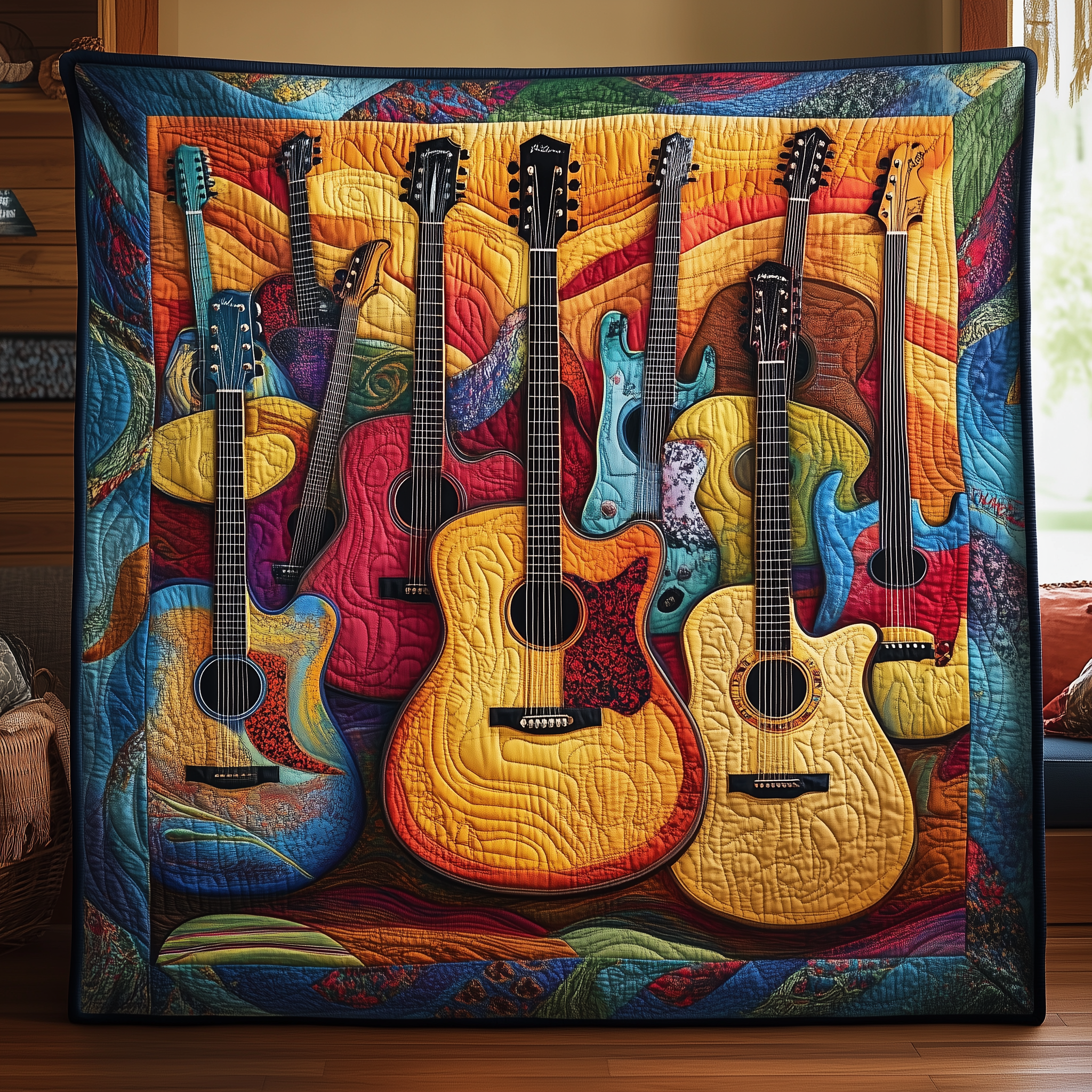 Vintage Guitars Quilted Blanket Guitar Music Themed Unique Gifts For Musician