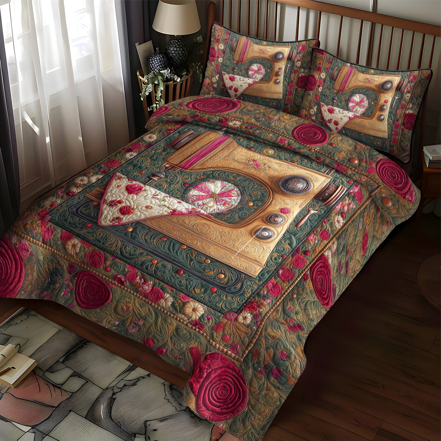 Vintage Sewing Haven Quilted Bedding Set Best Christmas Gifts For Sewers