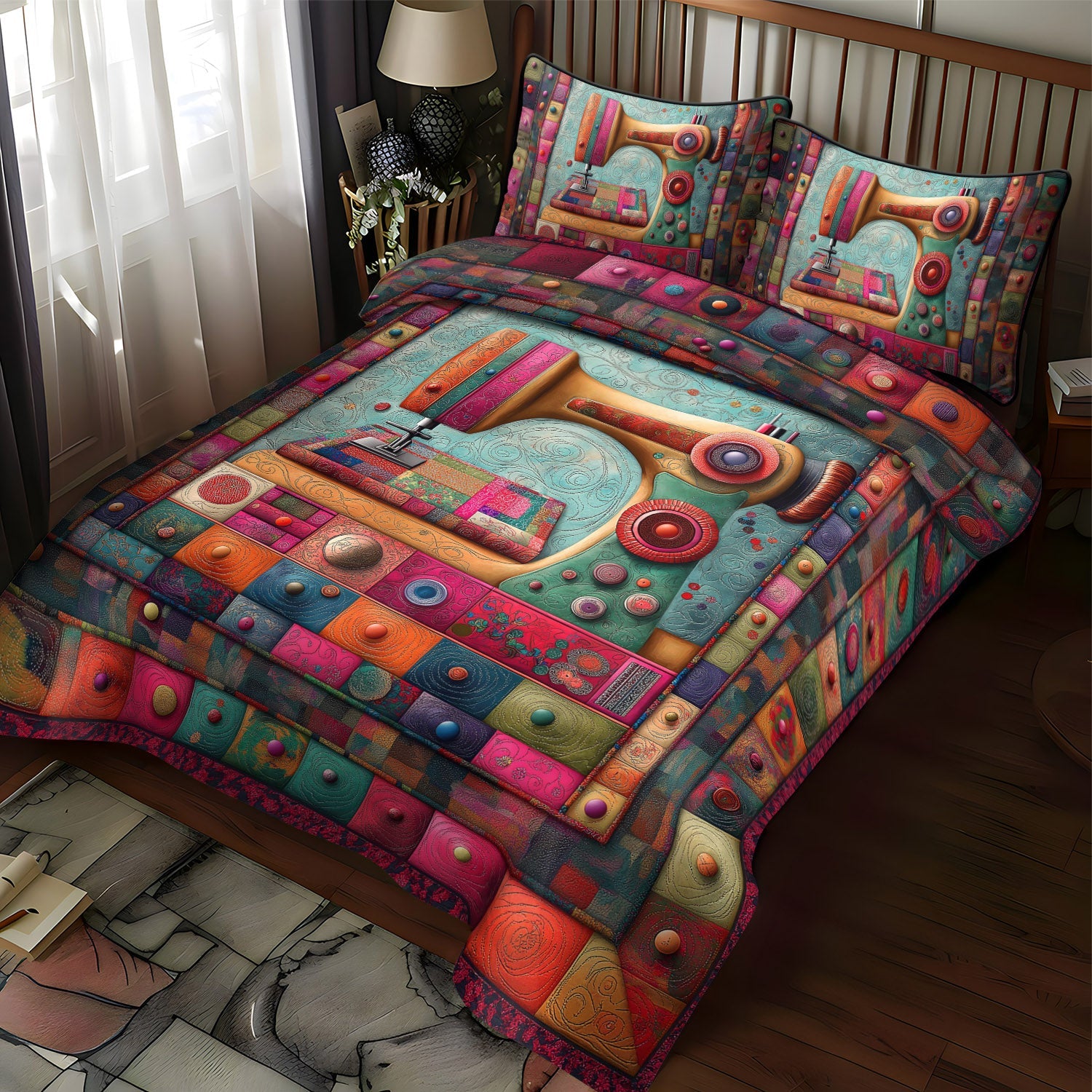 Vintage Stitch Quilted Bedding Set Sewing Christmas Gift Ideas