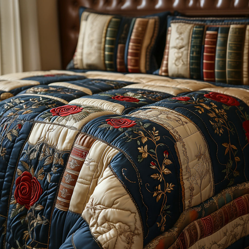Vintage Verse Quilted Bedding Set Christmas Bedding Duvet Cover Book Presents For Women