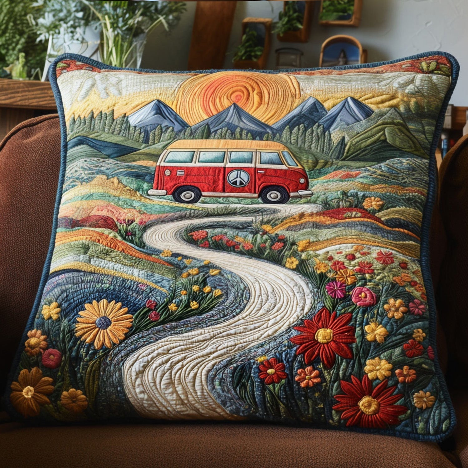 Vintage Wanderlust Quilted Pillow Case Boho Throw Pillow Covers Gifts For Hippie Mom