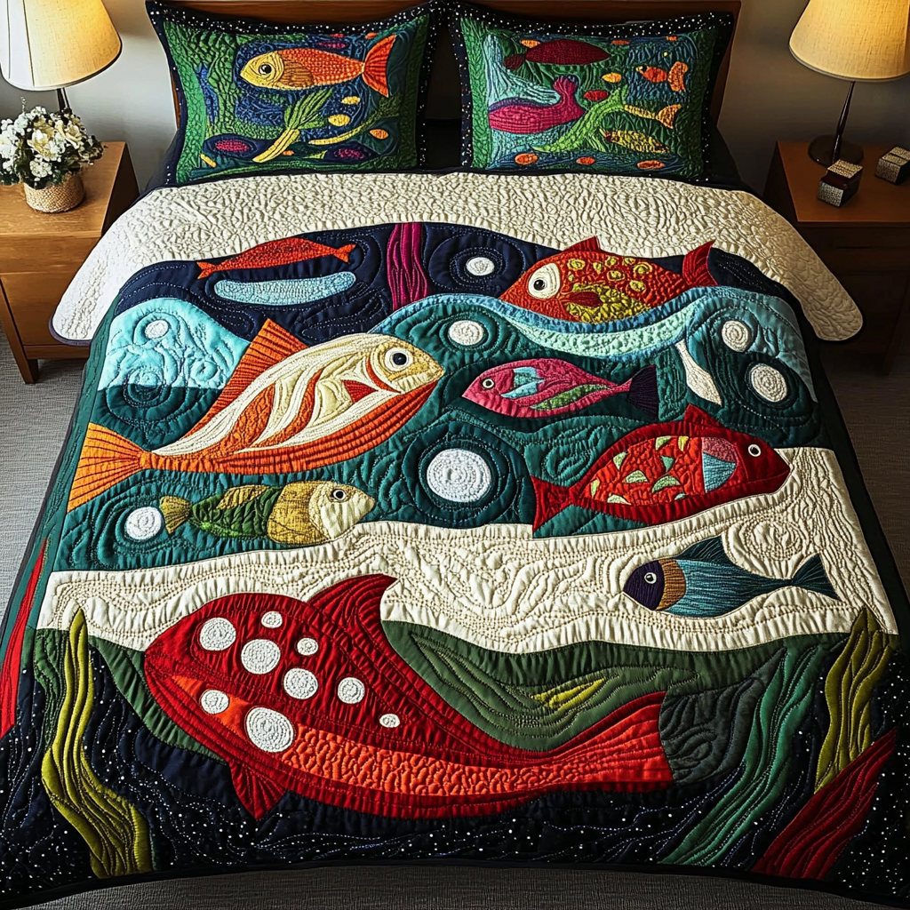 Wave Crest Quilted Bedding Set Gifts For Ocean Lovers