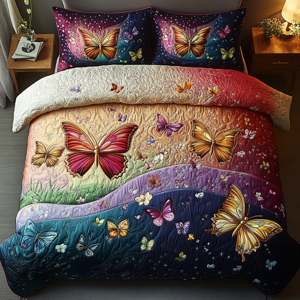 Whimsical Flight Quilted Bedding Set Butterfly Gifts For Women