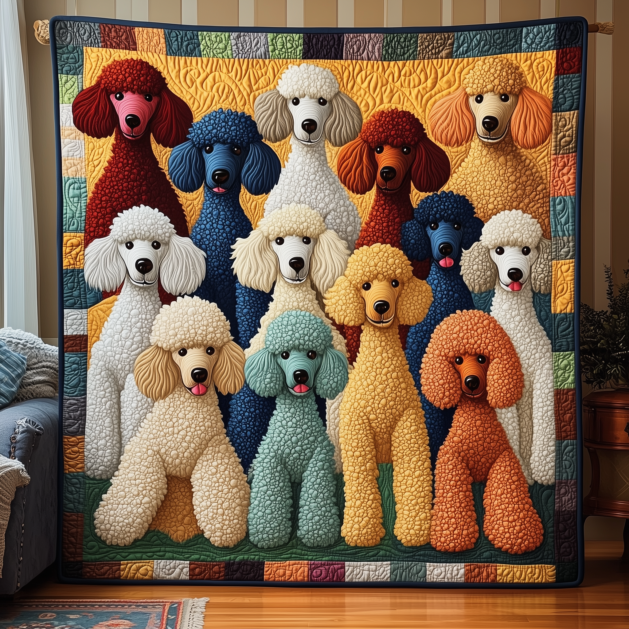Whimsical Poodle Quilted Blanket Cute Poodle Christmas Gifts For Dog Owners