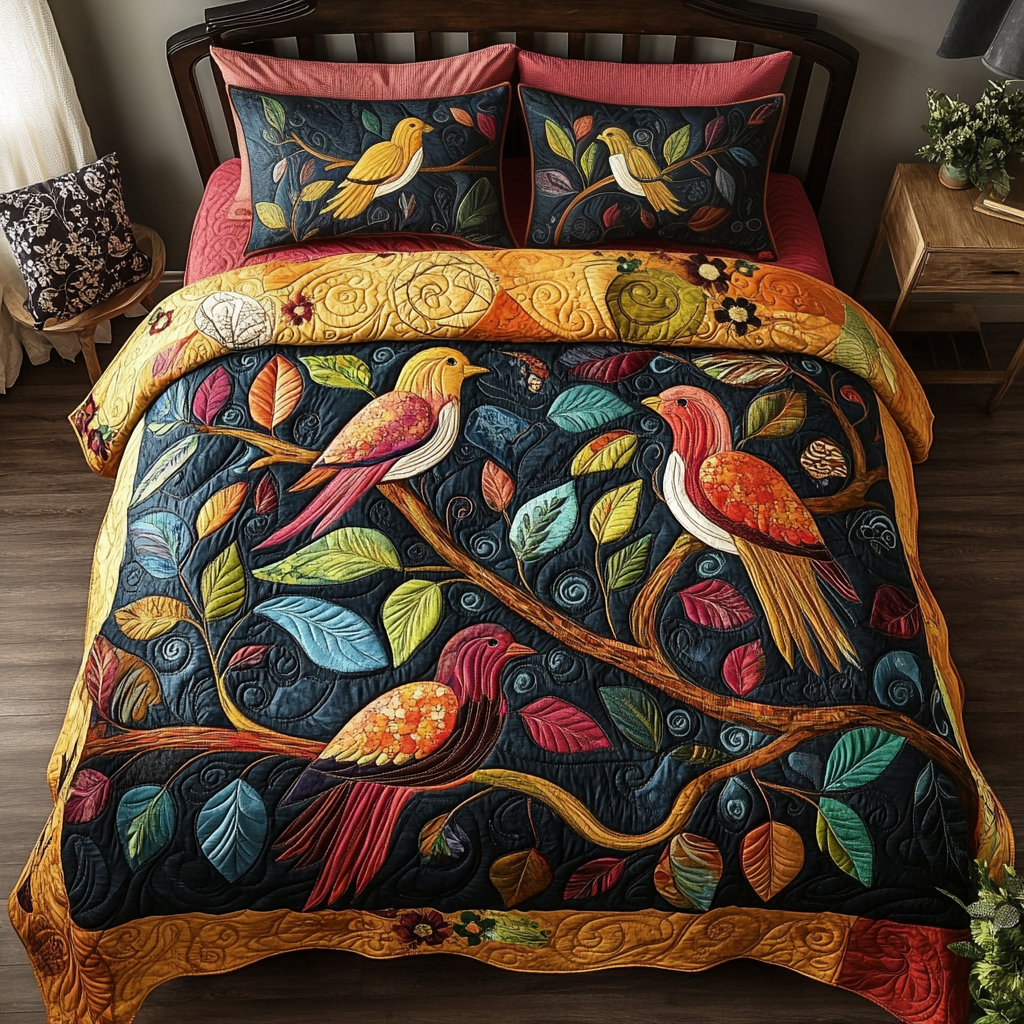 Whimsical Wings Quilted Bedding Set Gift For Bird Lover