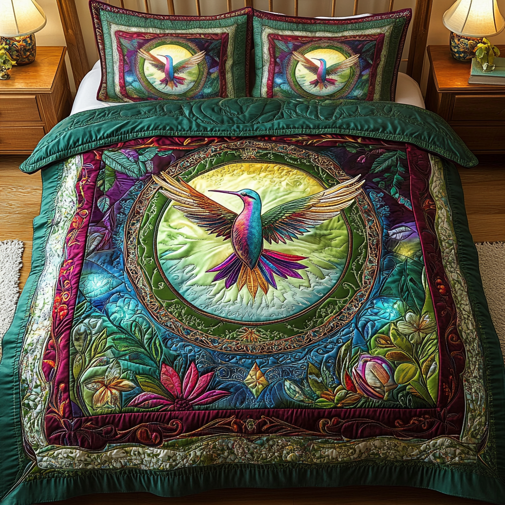 Whimsical Wings Quilted Bedding Set Hummingbird Gifts For Her