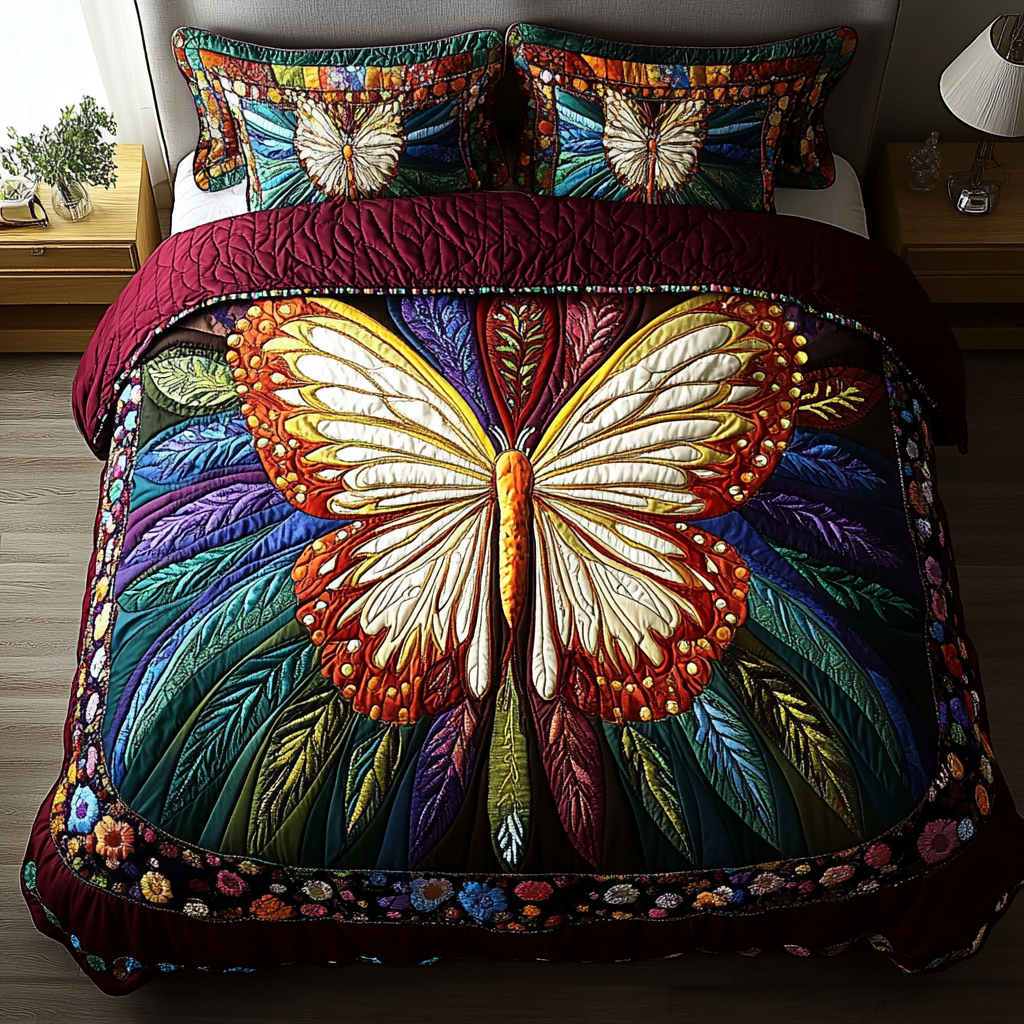 Whispering Wings Quilted Bedding Set Best Comforter Sets Butterfly Themed Gift Items