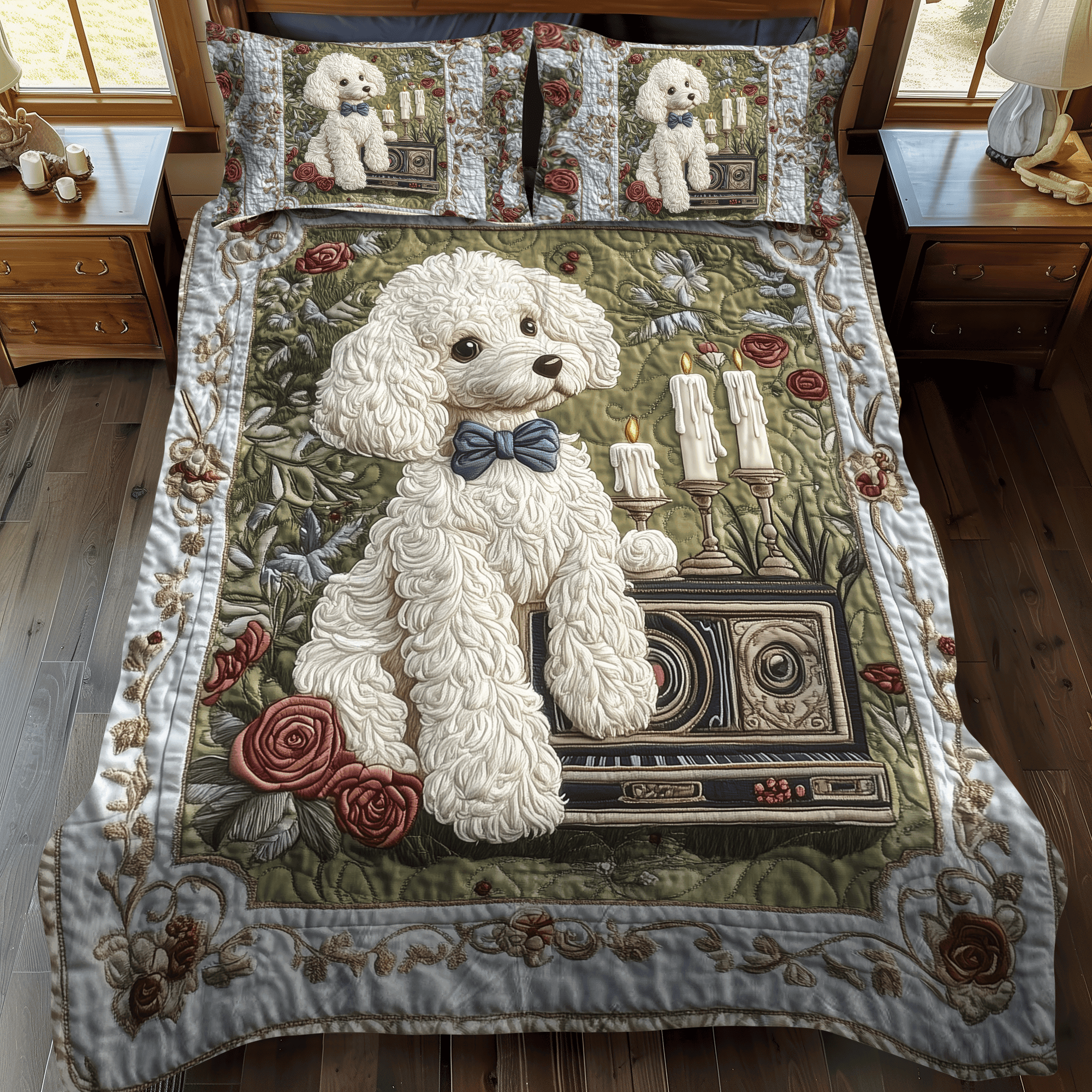 White Poodle Magic Quilted Bedding Set Bedspread Duvet Cover Gifts For Poodle Owners
