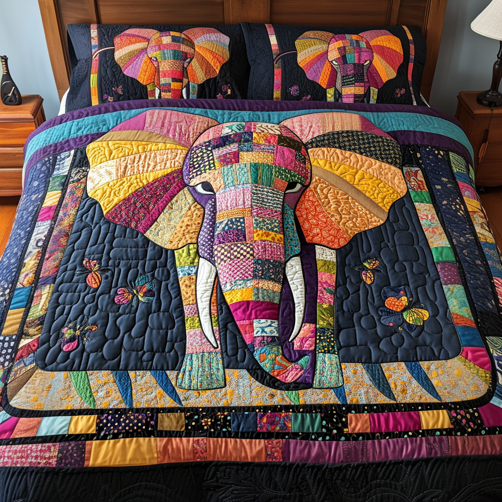 Wild Harmony Quilted Bedding Set Christmas Bed Sheets Gift Items For Elephant Lovers