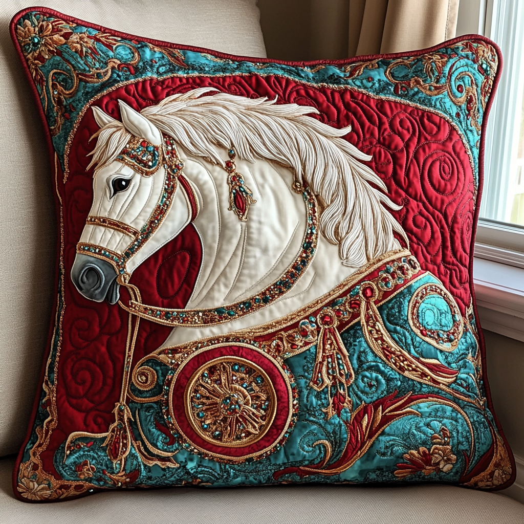 Wild Horse Quilted Pillow Case Holiday Pillow Case Horsey Christmas Gifts