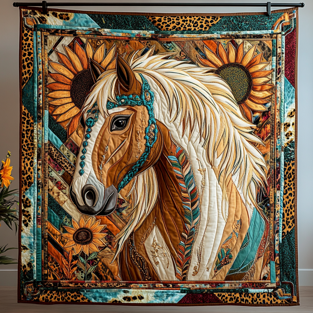 Wild Spirit Quilted Blanket Bed Christmas Decor Best Gifts For Horse Lovers