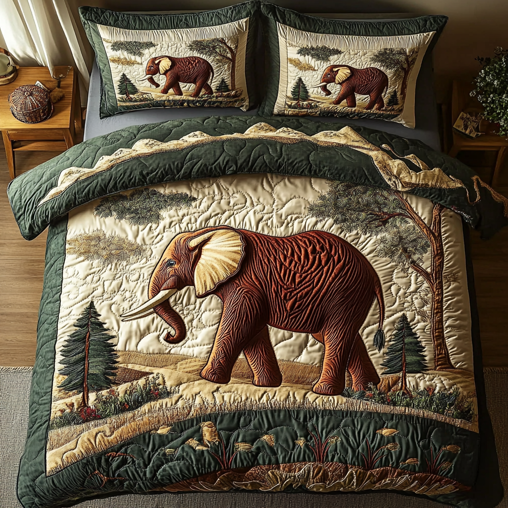 Wild Trunk Elegance Quilted Bedding Set Gift For Elephant Lover