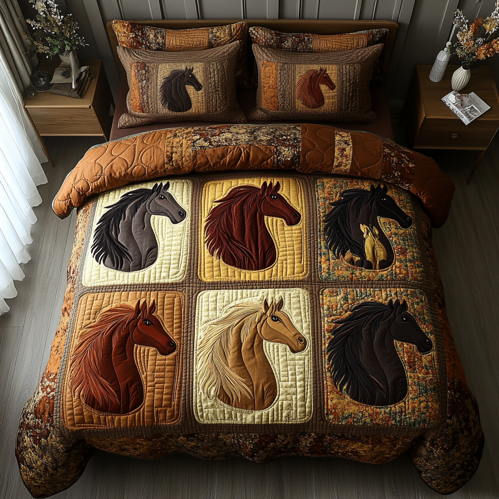 Wild West Spirit Quilted Bedding Set Gifts For Horse Lovers