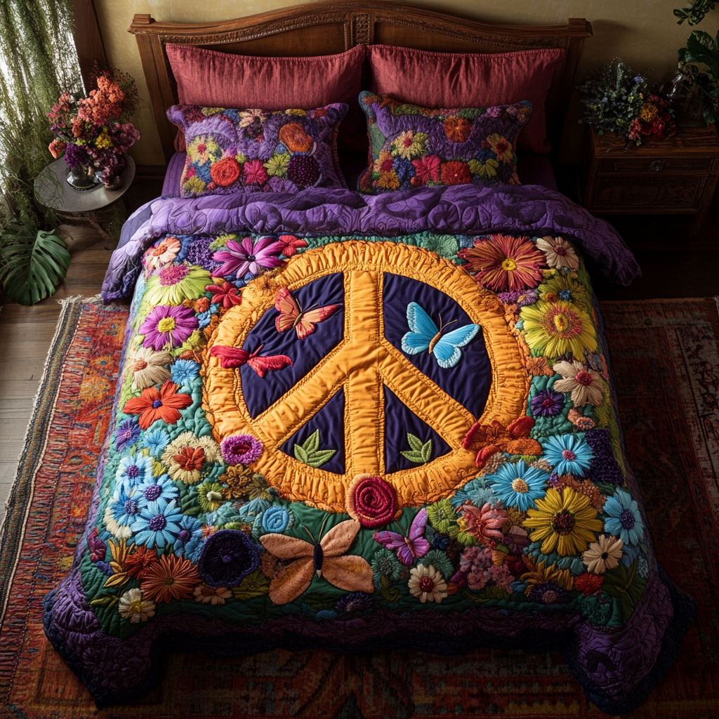 Wildflower Dreams Quilted Bedding Set Bed Decor Gifts For Hippie Friends