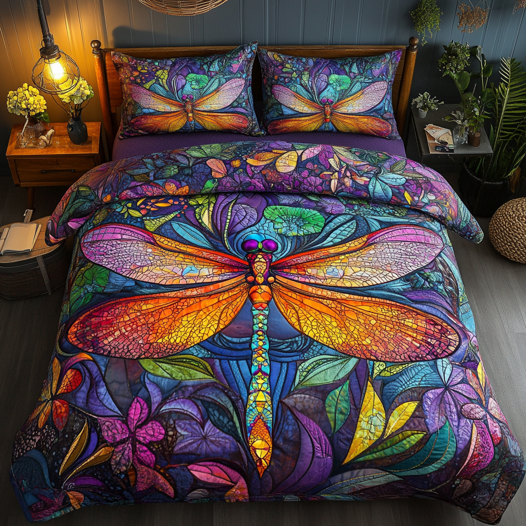 Winged Whimsy Quilted Bedding Set Gift For Dragon Lover