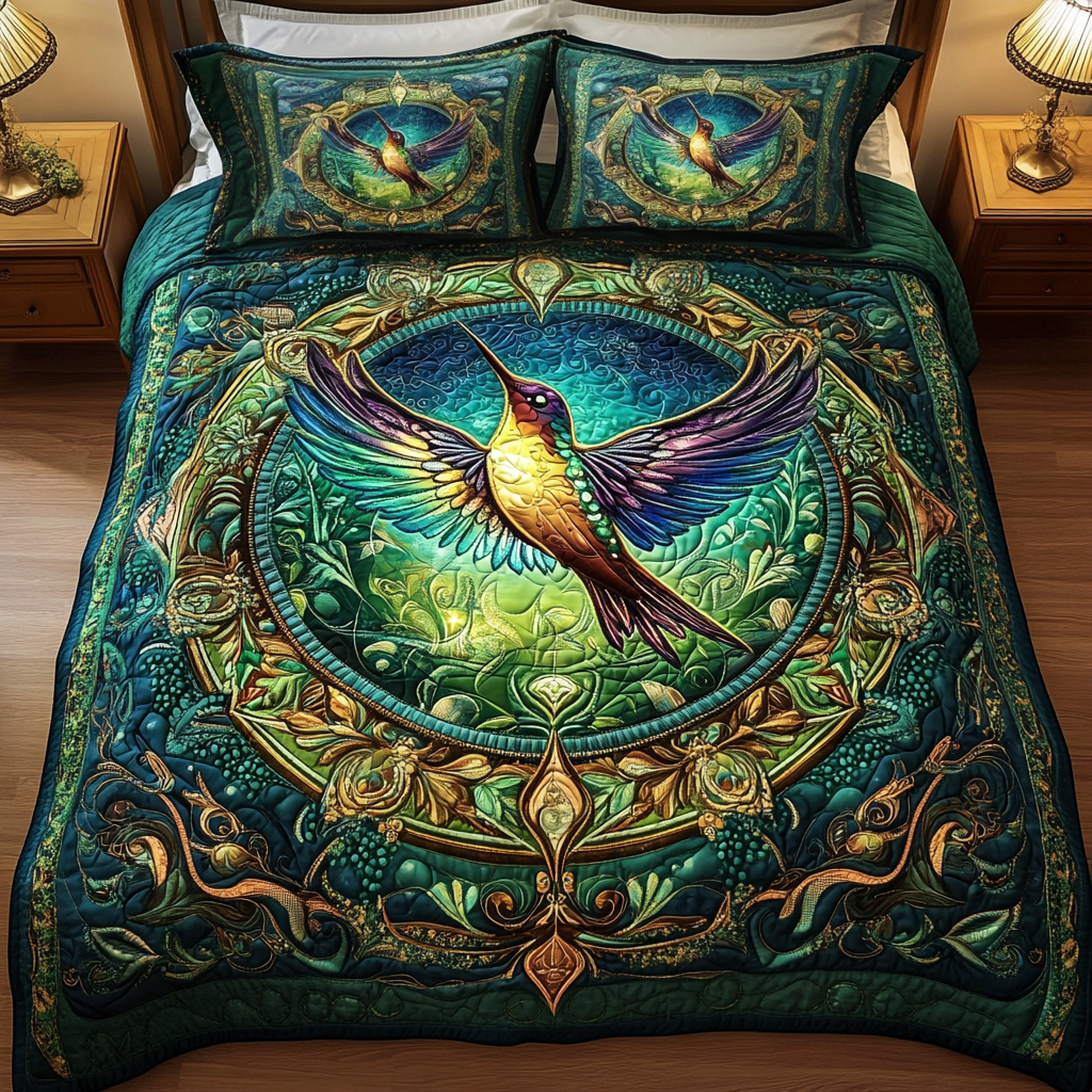 Winged Wonder Quilted Bedding Set Hummingbird Gifts For Her