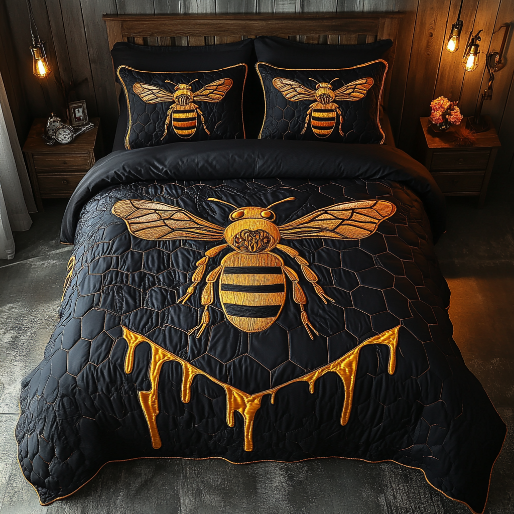 Wings of Gold Quilted Bedding Set Bee Related Gifts