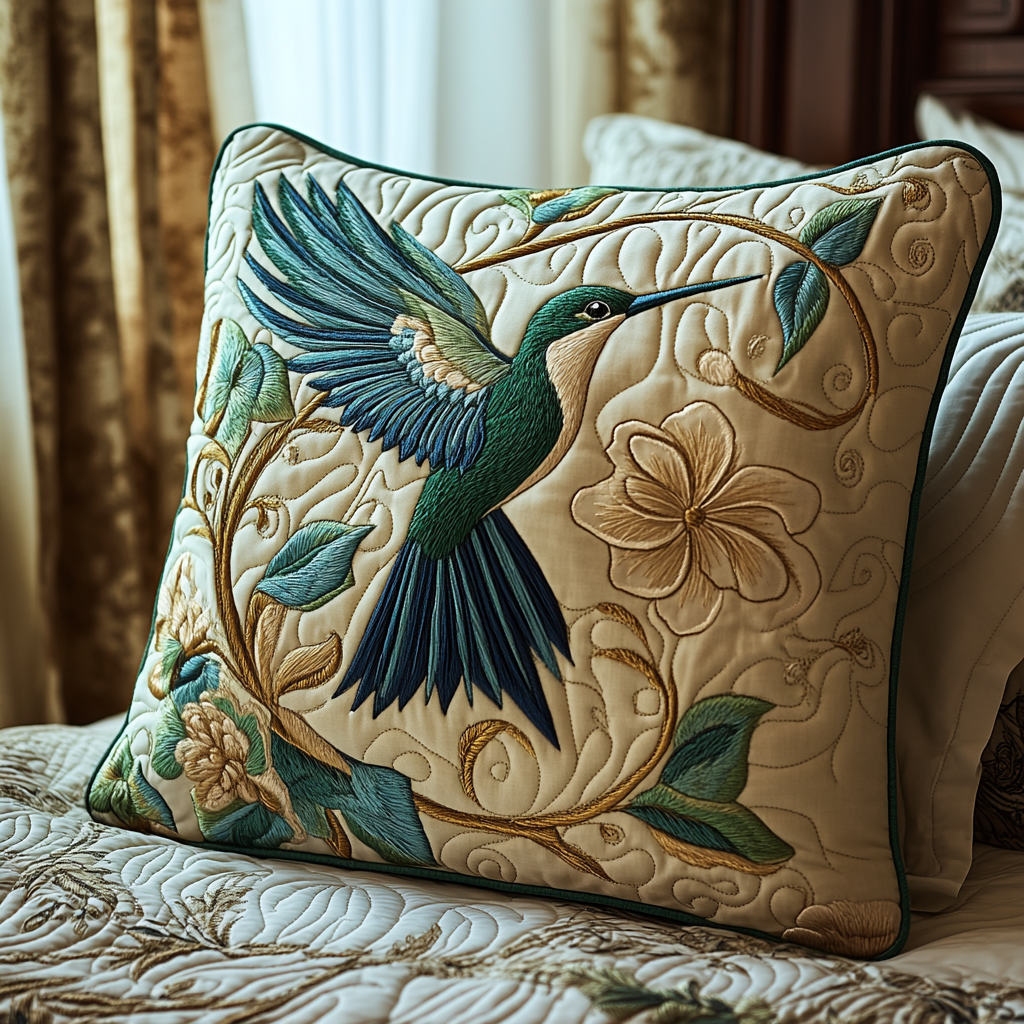 Wings of Joy Quilted Pillow Case Nice Pillow Covers Hummingbird Themed Gifts