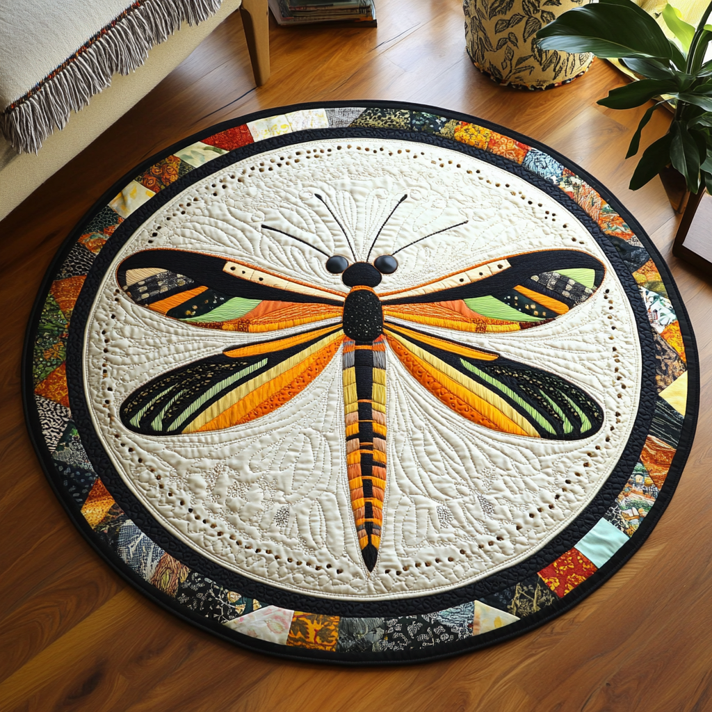 Wings of Serenity Quilted Round Mat Animal Home Decor Dragon Gifts For Enthusiasts