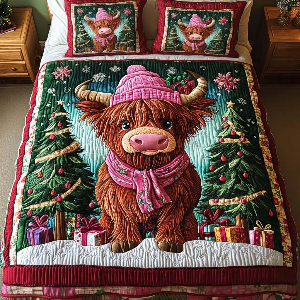 Winter Companion Quilted Bedding Set Best Gifts For Cow Lovers