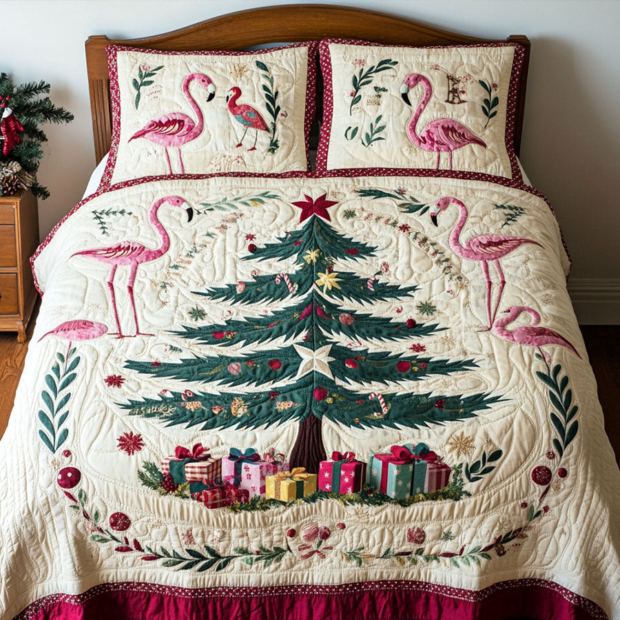 Winter Flamingos Quilted Bedding Set Flamingo Themed Presents