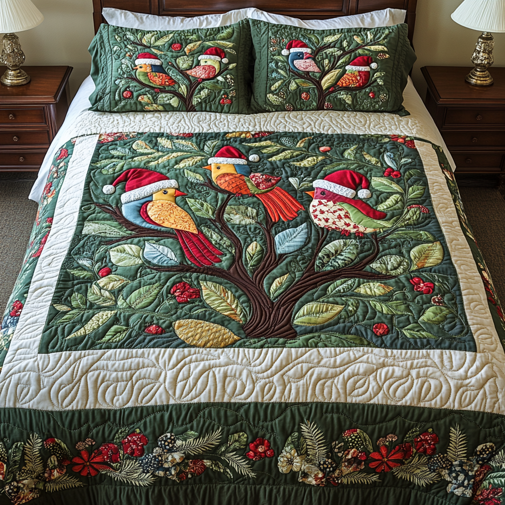 Winter Songbirds Quilted Bedding Set Presents For Bird Lovers