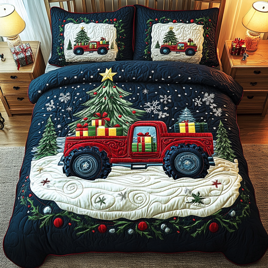 Winter Truck Rally Quilted Bedding Set Gifts To Daughter From Mom