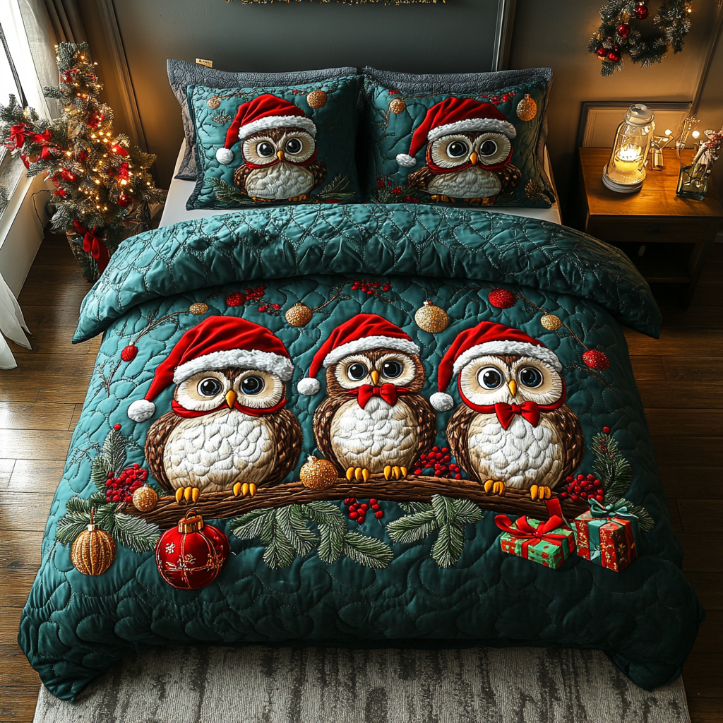 Winter Whisk Quilted Bedding Set Gift For Owl Lover