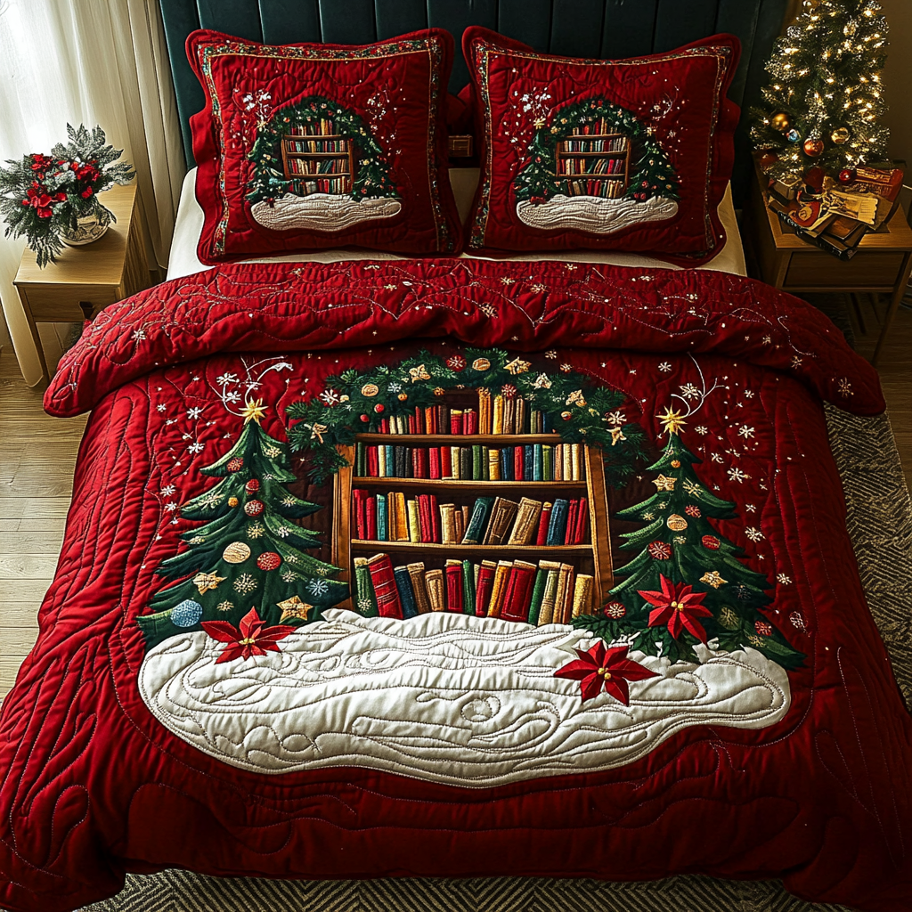 Winter Wonderland Library Quilted Bedding Set Good Gifts For Readers