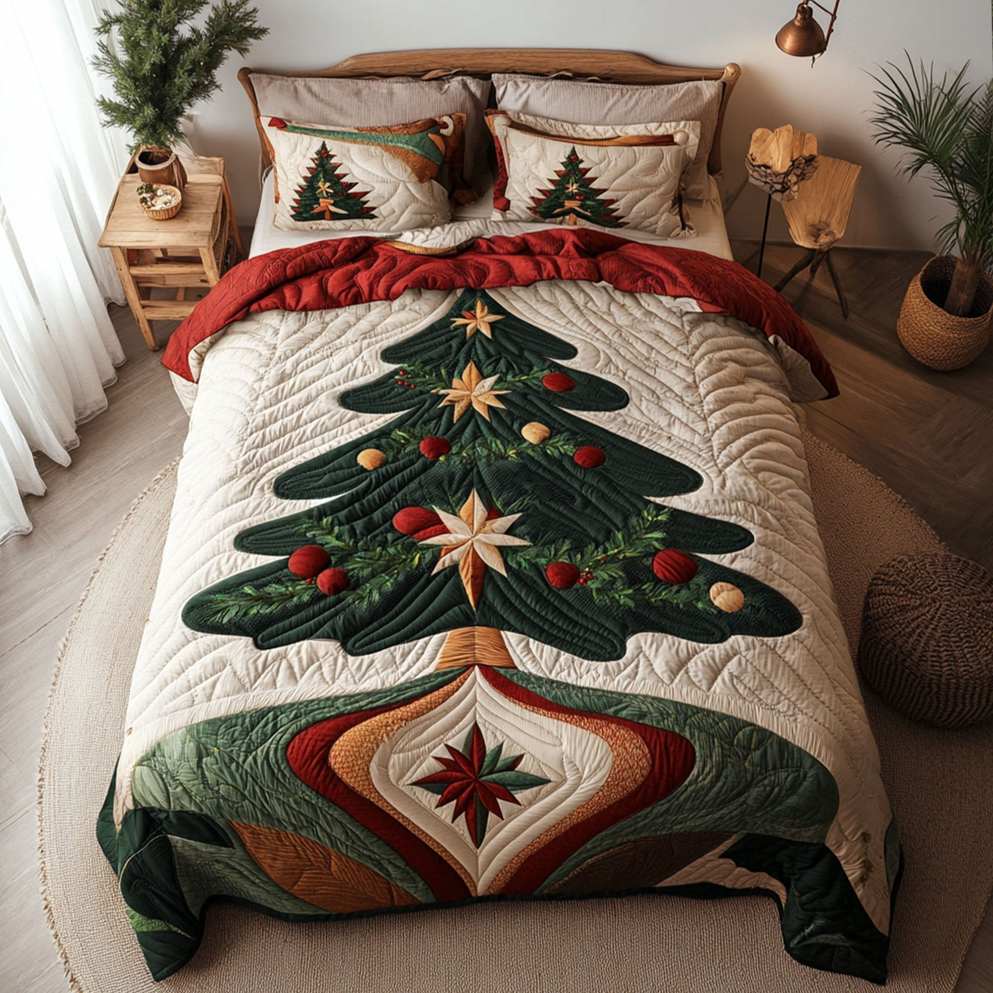 Winters Evergreen Quilted Bedding Set Secret Santa Gifts For Men