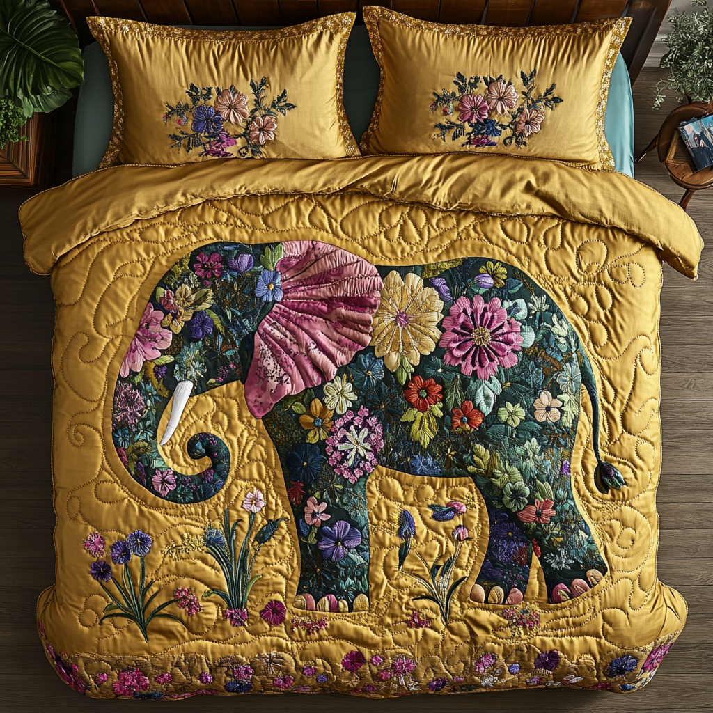 Wise Wanderer Quilted Bedding Set Cool Bedroom Decor Birthday Gifts For Elephant Lovers