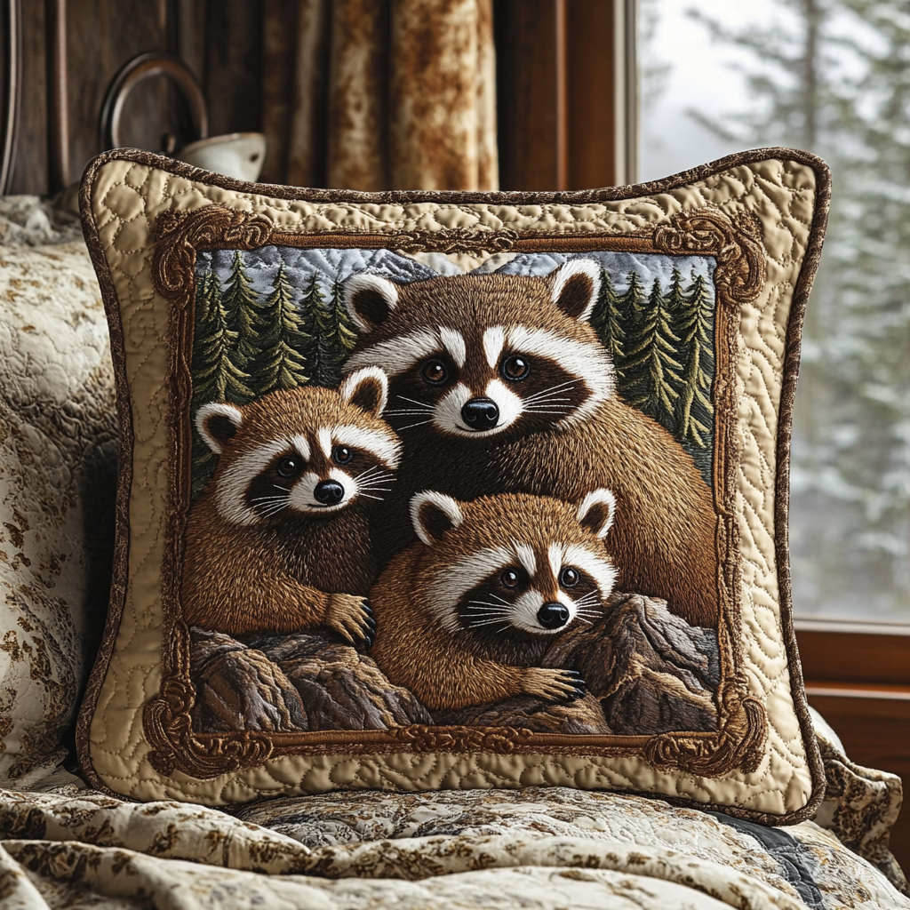 Woodland Bandit Quilted Pillow Case Throw Pillow Covers Raccoon Christmas Gifts