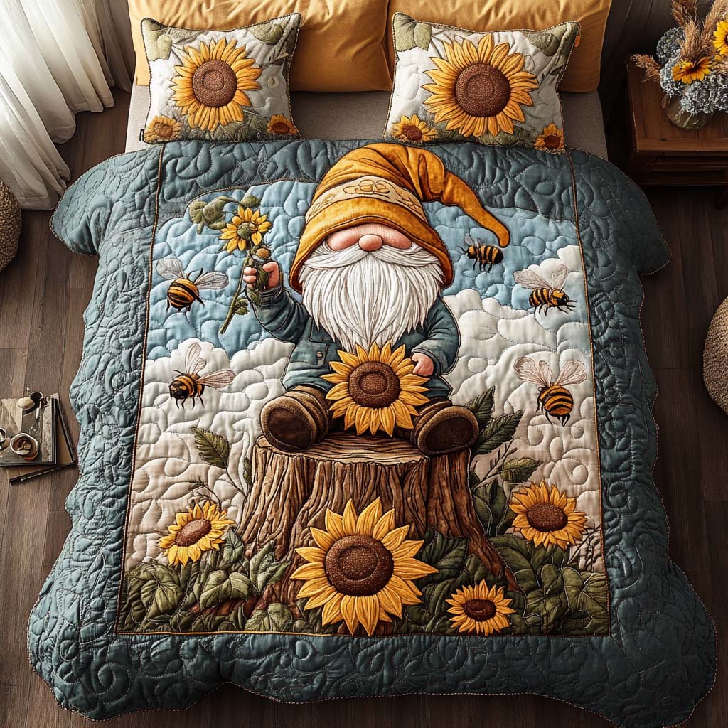 Woodland Charm Quilted Bedding Set Best Gnome Gifts