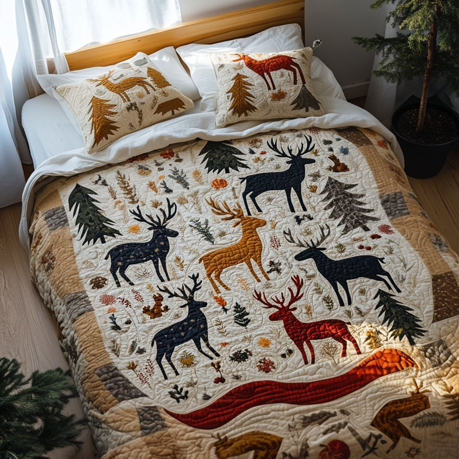 Woodland Grace Quilted Bedding Set Top Gifts For Deer Hunters
