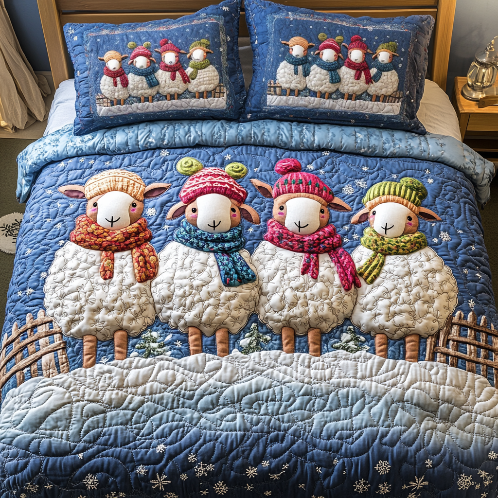 Wooly Christmas Quilted Bedding Set Novelty Sheep Gifts