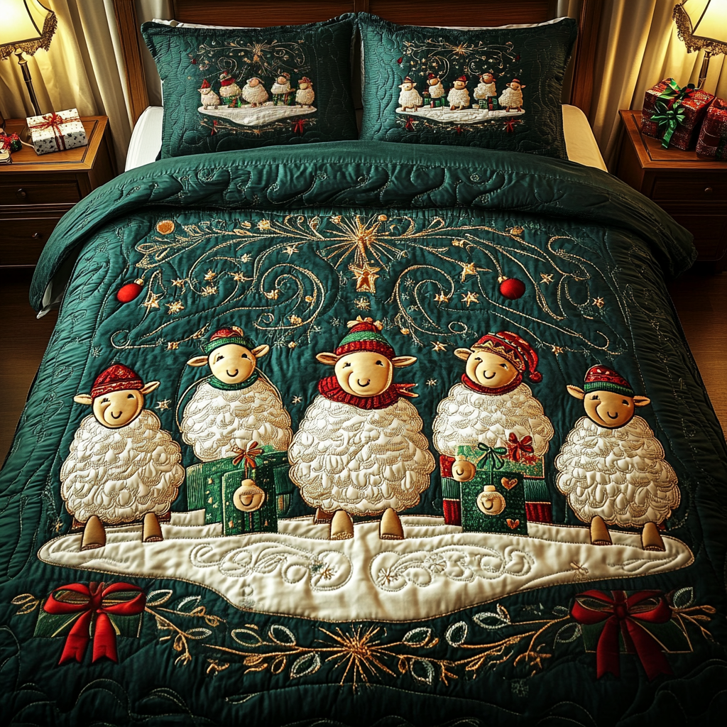 Wooly Winter Quilted Bedding Set Sheep Gifts For Her
