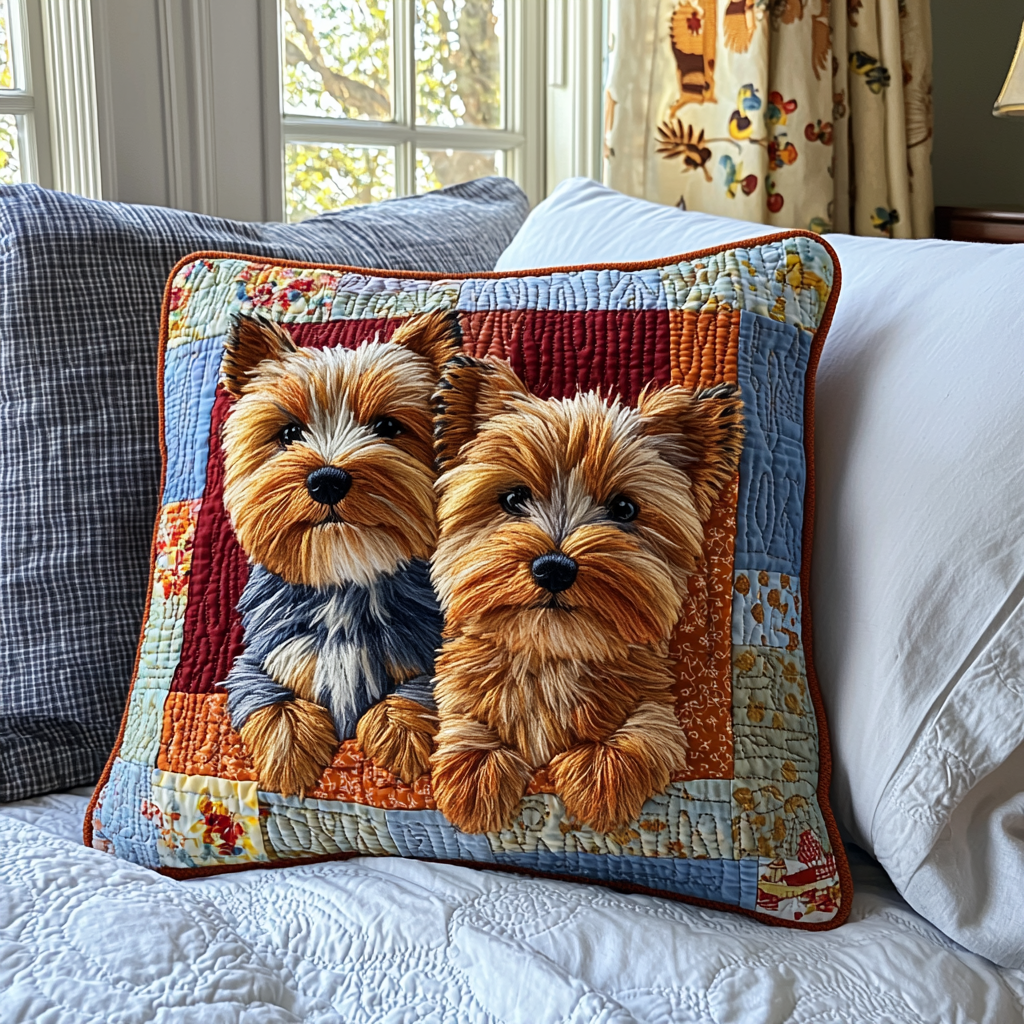 Yorkie Charm Quilted Pillow Case Cute Pillow Covers Gifts For Yorkie Lovers