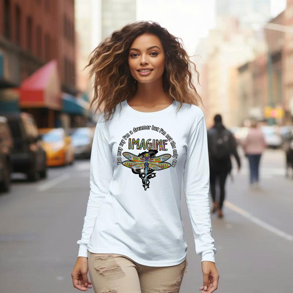 You May I'm A Dreamer But I'm Not The Only One Shirt Pattern Art Dragonfly Long Sleeve Shirt Men Women Basgiathsweatshirts - Image 2