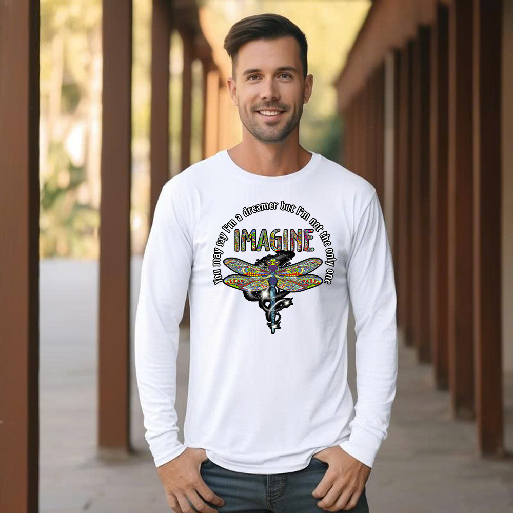 You May I'm A Dreamer But I'm Not The Only One Shirt Pattern Art Dragonfly Long Sleeve Shirt Men Women Basgiathsweatshirts - Image 3