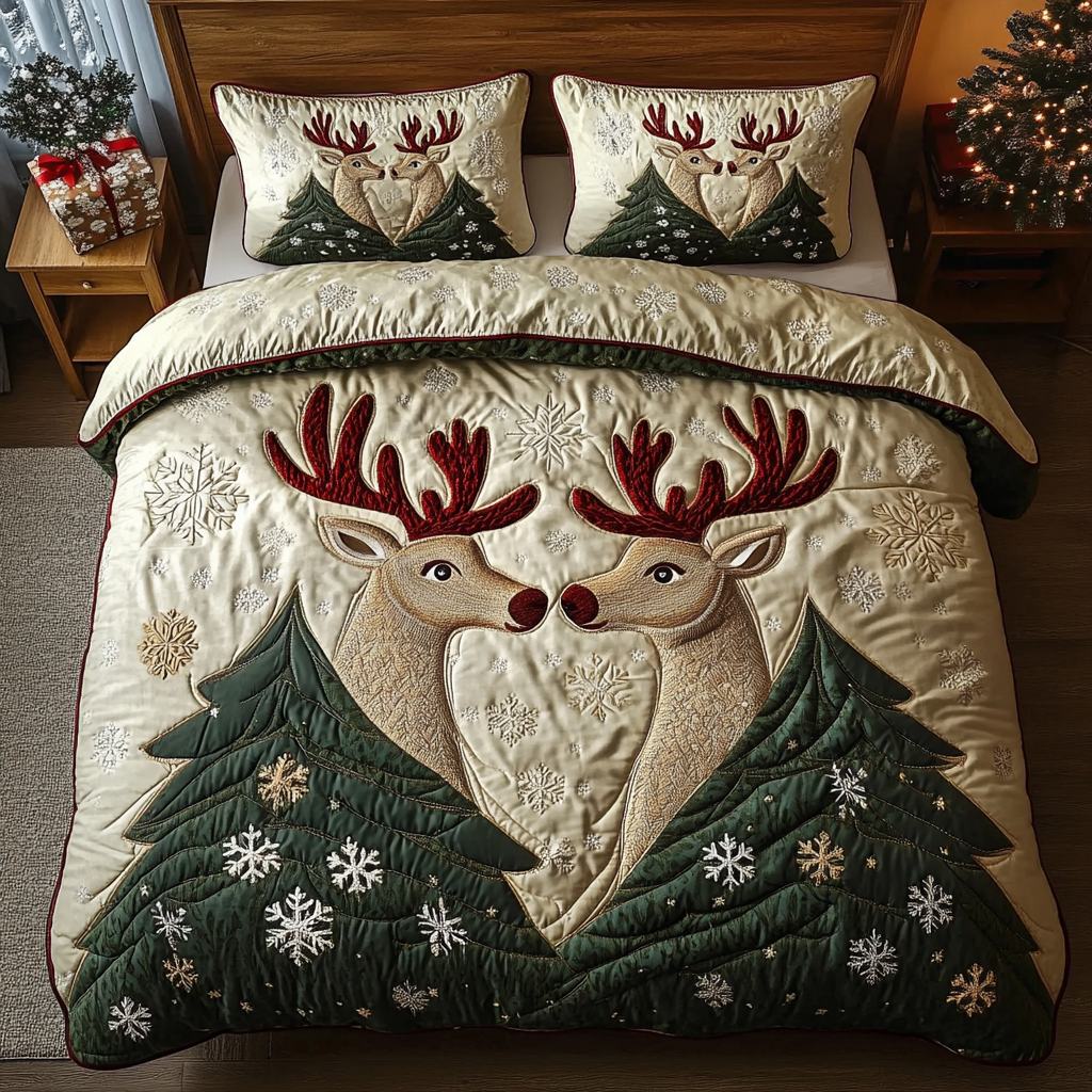 Yuletide Deer Quilted Bedding Set Door Reindeer Christmas Decorations