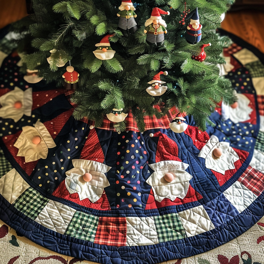 Yuletide Gnome Joy Christmas Quilted Tree Skirt Xmas Decor Gnome Xmas Gift Ideas
