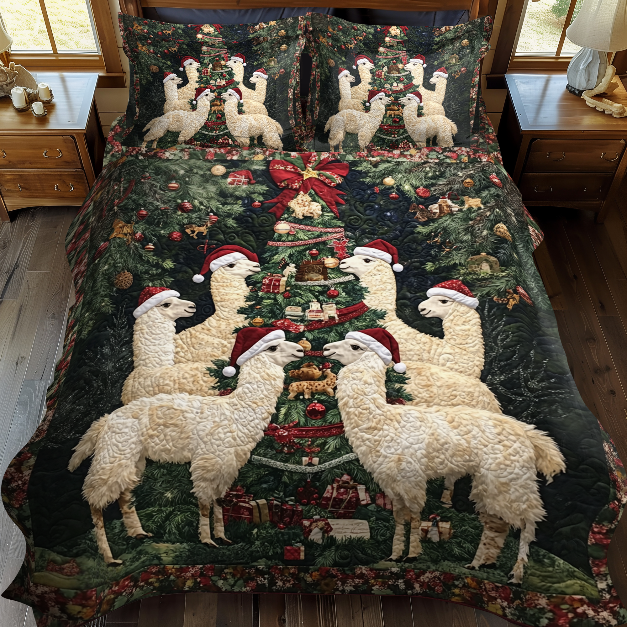 Yuletide Llamas Quilted Bedding Set Gifts For Llama Lovers