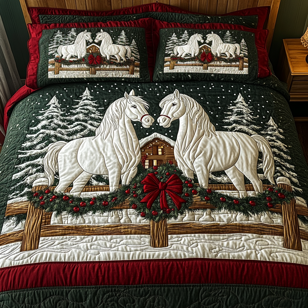 Yuletide Pair Quilted Bedding Set Horse Gifts For Adults