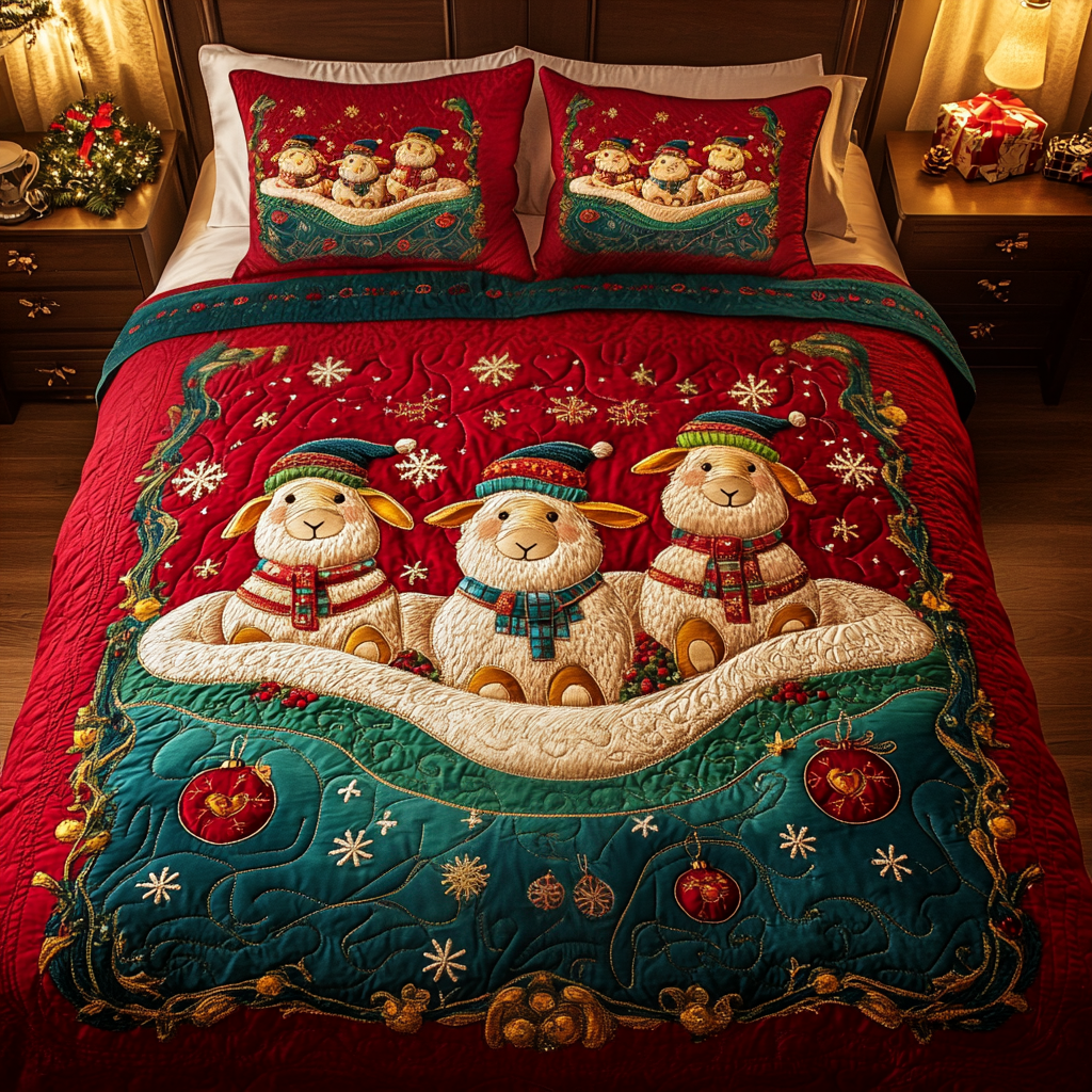 Yuletide Sheeps Quilted Bedding Set Sheep Gifts For Him
