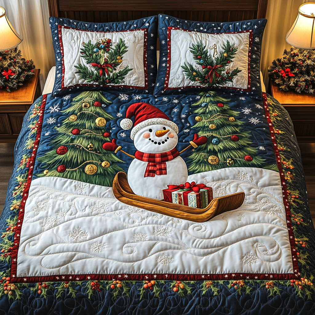 Yuletide Snowman Quilted Bedding Set Christmas Gifts For Relatives