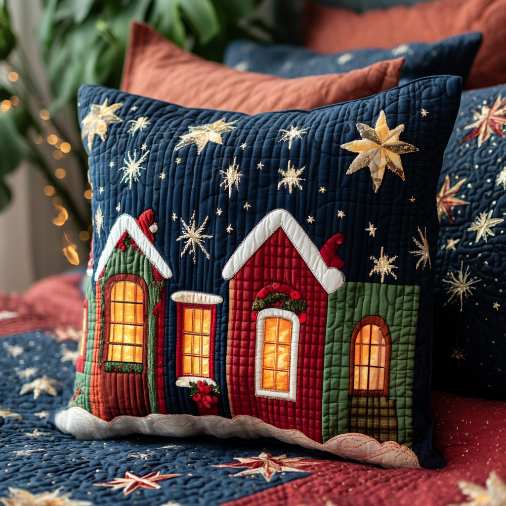 Yuletide Village Dreams Quilted Pillow Case Christmas Pillow Case Covers Best Christmas Gift Ideas 